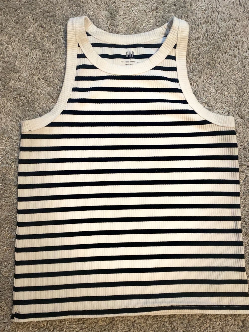 GAP White and Navy Striped Ribbed Tank